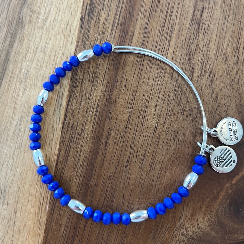 Alex and Ani dark blue and silver beaded bracelet